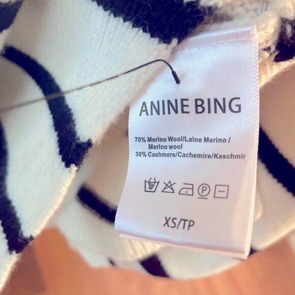 ANINE BING COURTNEY SWEATER Ivory & Black Stripe Cashmere Turtleneck Sweater XS - Picture 7 of 7